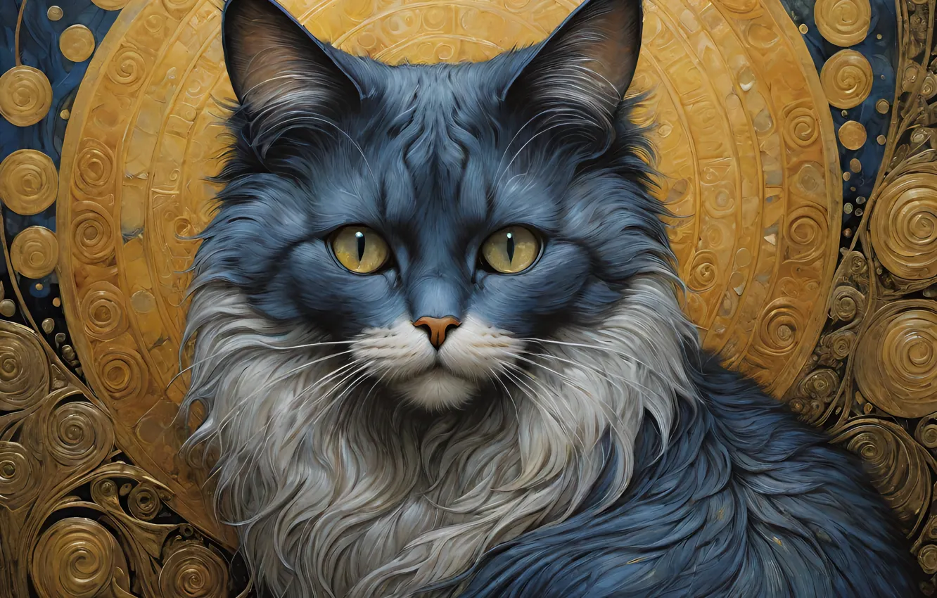 Photo wallpaper cat, cat, look, blue, pose, style, grey, blue