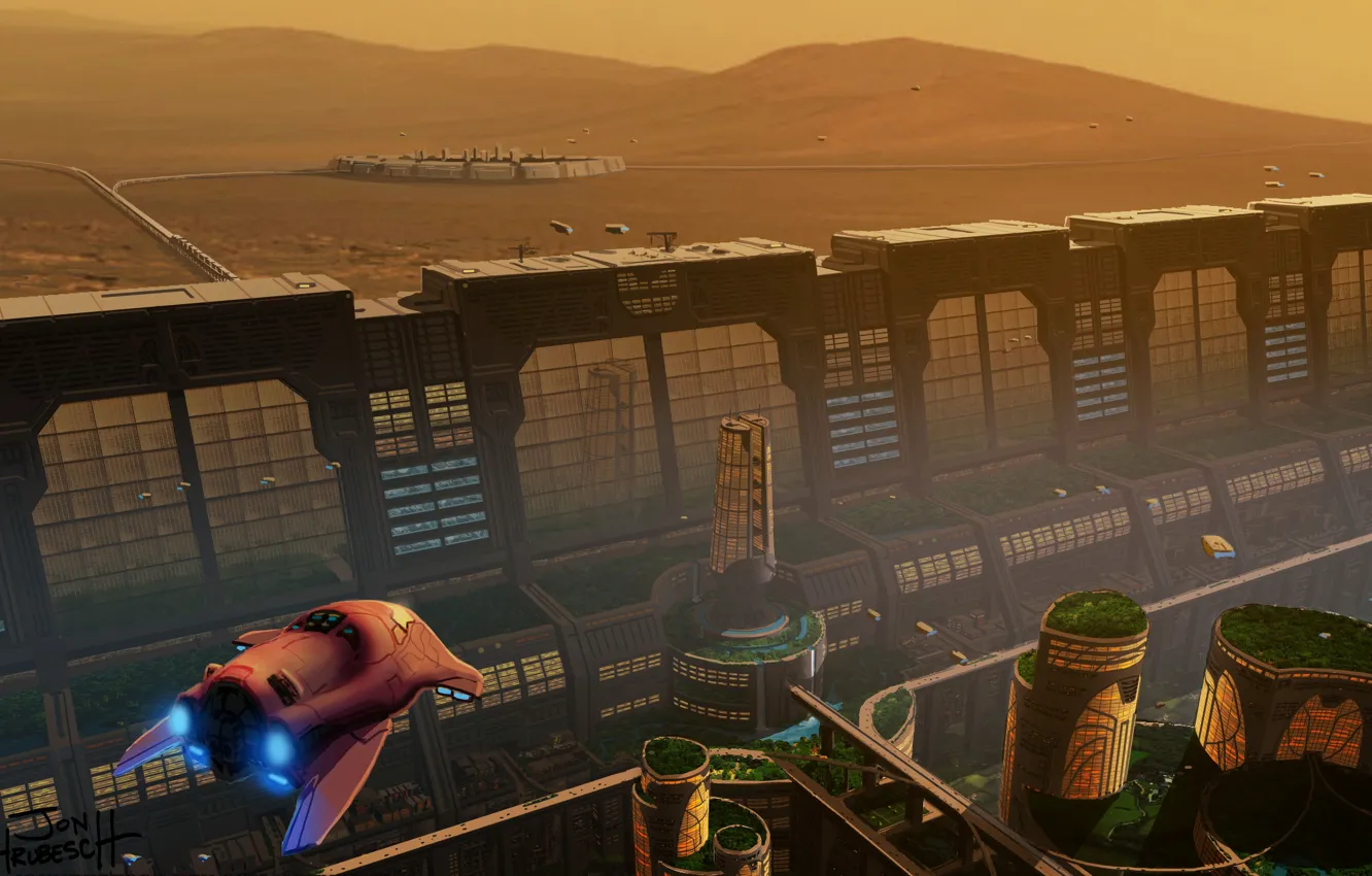 Photo wallpaper space, mountains, the city, planet, Martian Mega City