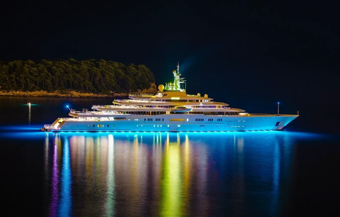 Photo wallpaper water, night, shore, ship, luxury, cruise liner