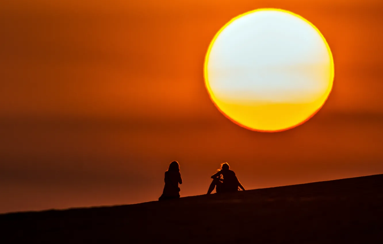 Photo wallpaper the sky, the sun, ball, silhouettes