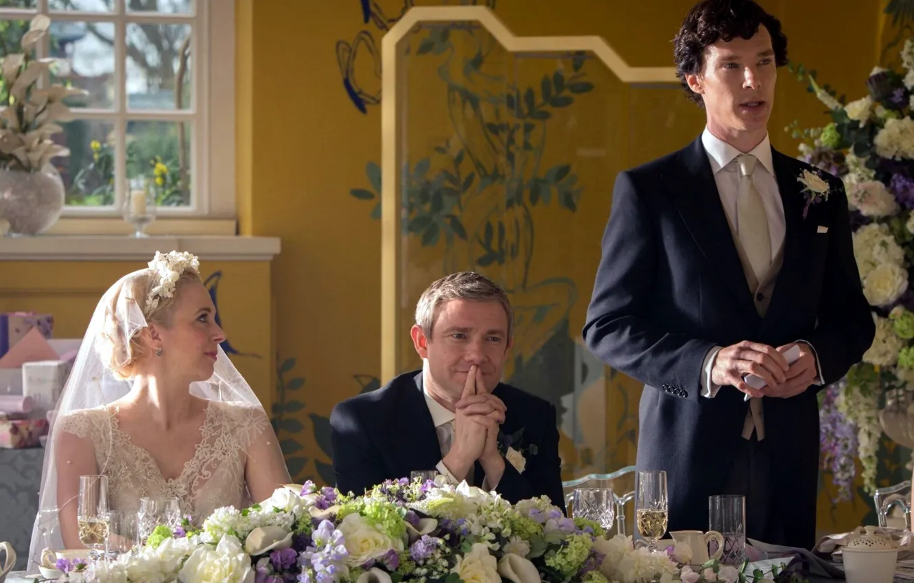 Photo wallpaper wedding, Martin Freeman, Benedict Cumberbatch, Sherlock, Sherlock BBC, Sherlock Holmes, John Watson, Sherlock (TV series)