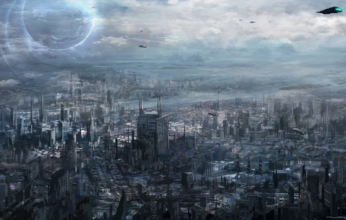 Photo wallpaper the city, future, transport, art, megapolis, cloudminedesign