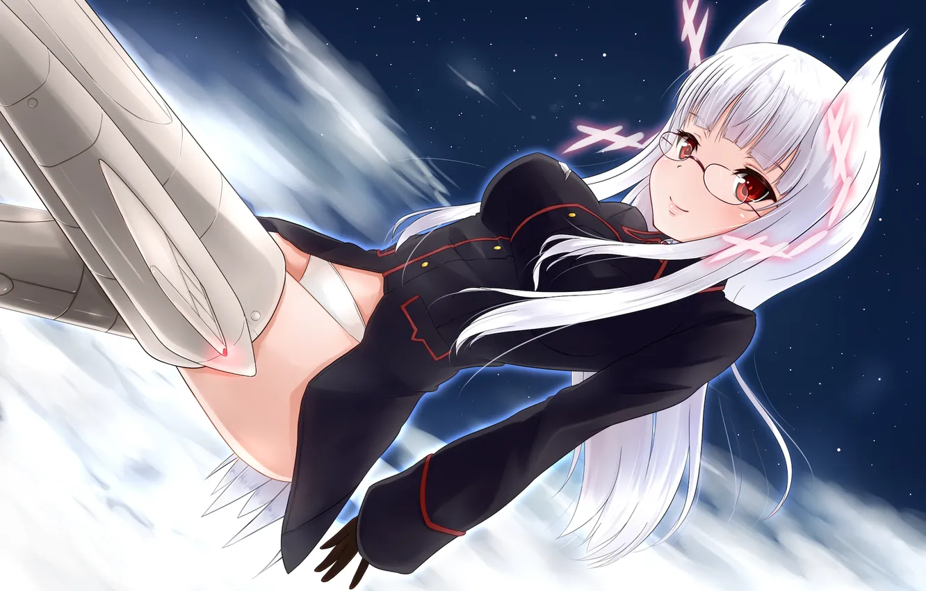 Photo wallpaper panties, anime, art, glasses, blonde, fur, witch, cutie