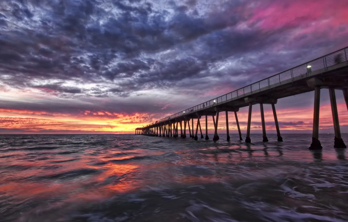 Photo wallpaper sea, the sky, clouds, sunset, pierce, USA, California, Hermosa Beach