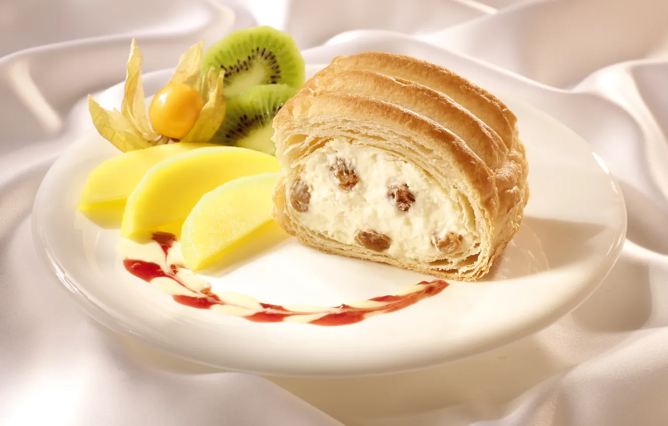 Photo wallpaper food, kiwi, muffin, dessert, cakes, cheese, raisins, roll