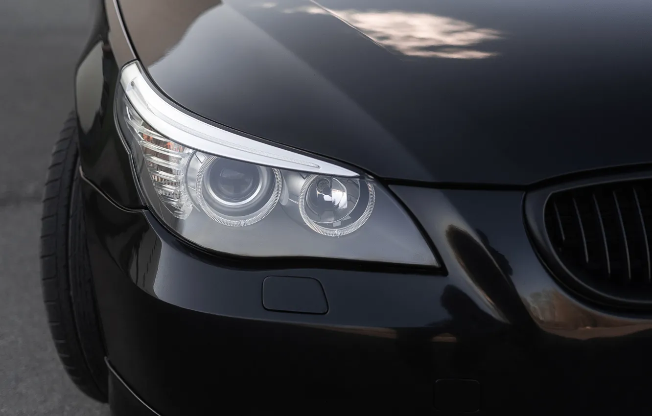 Photo wallpaper black, bmw, beauty, minimalism, headlight, ball Wed, bmw5, bmw e60