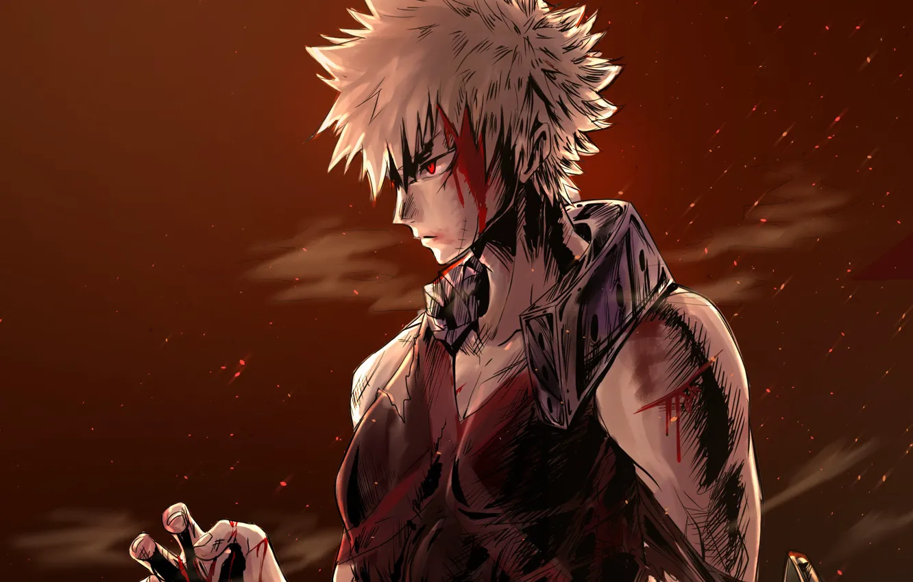 Photo wallpaper blood, anime, art, guy, Boku no Hero Academy, Bakusou Katsuki, My heroic academia