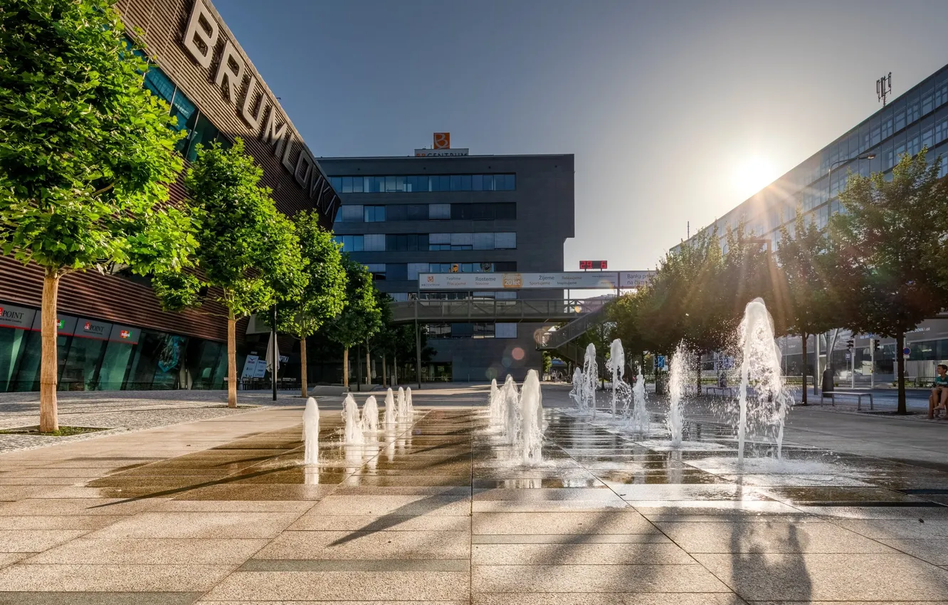 Photo wallpaper summer, the city, building, home, Prague, Czech Republic, area, fountain