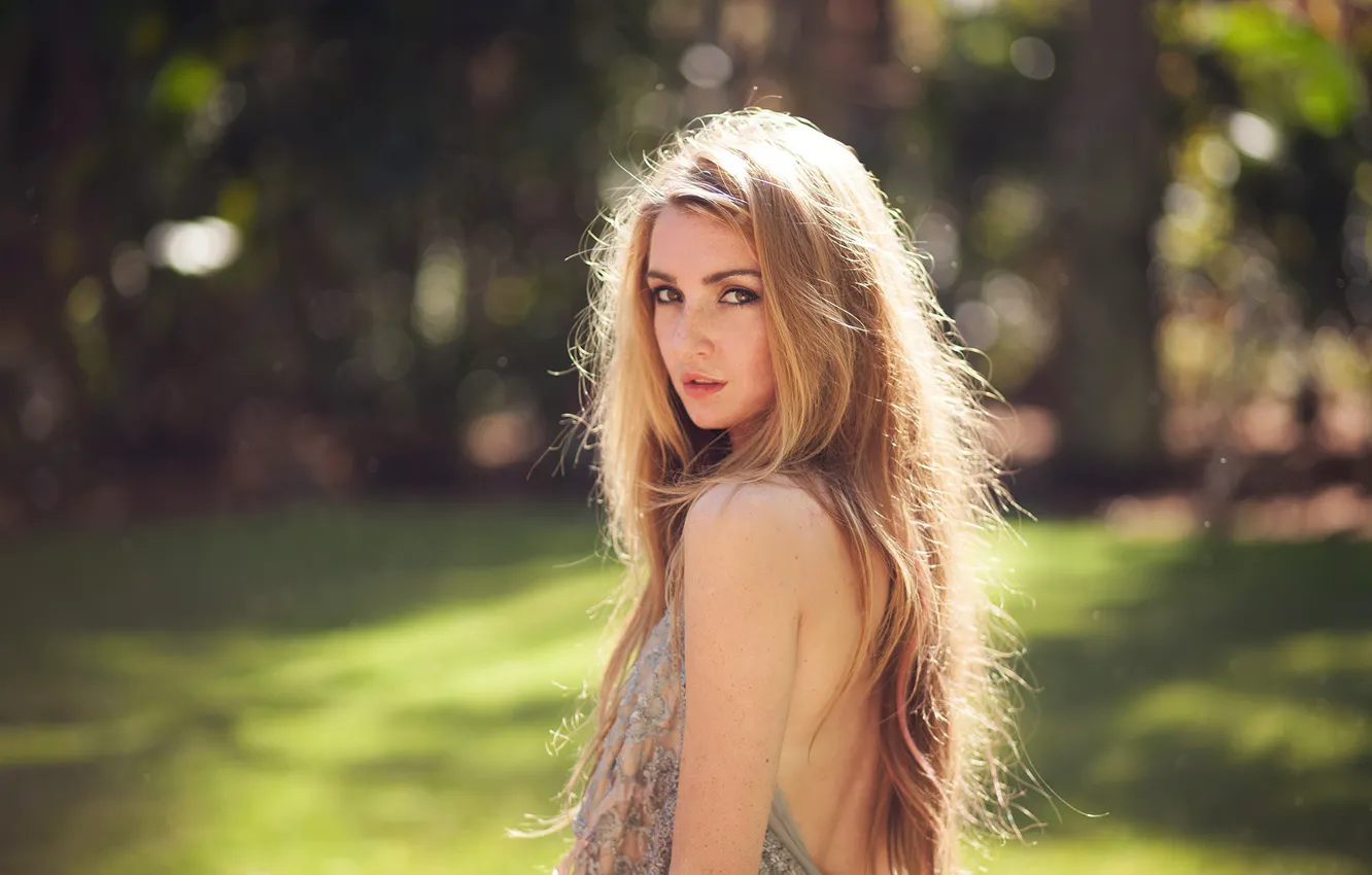 Photo wallpaper look, girl, nature, pose, hair, blonde