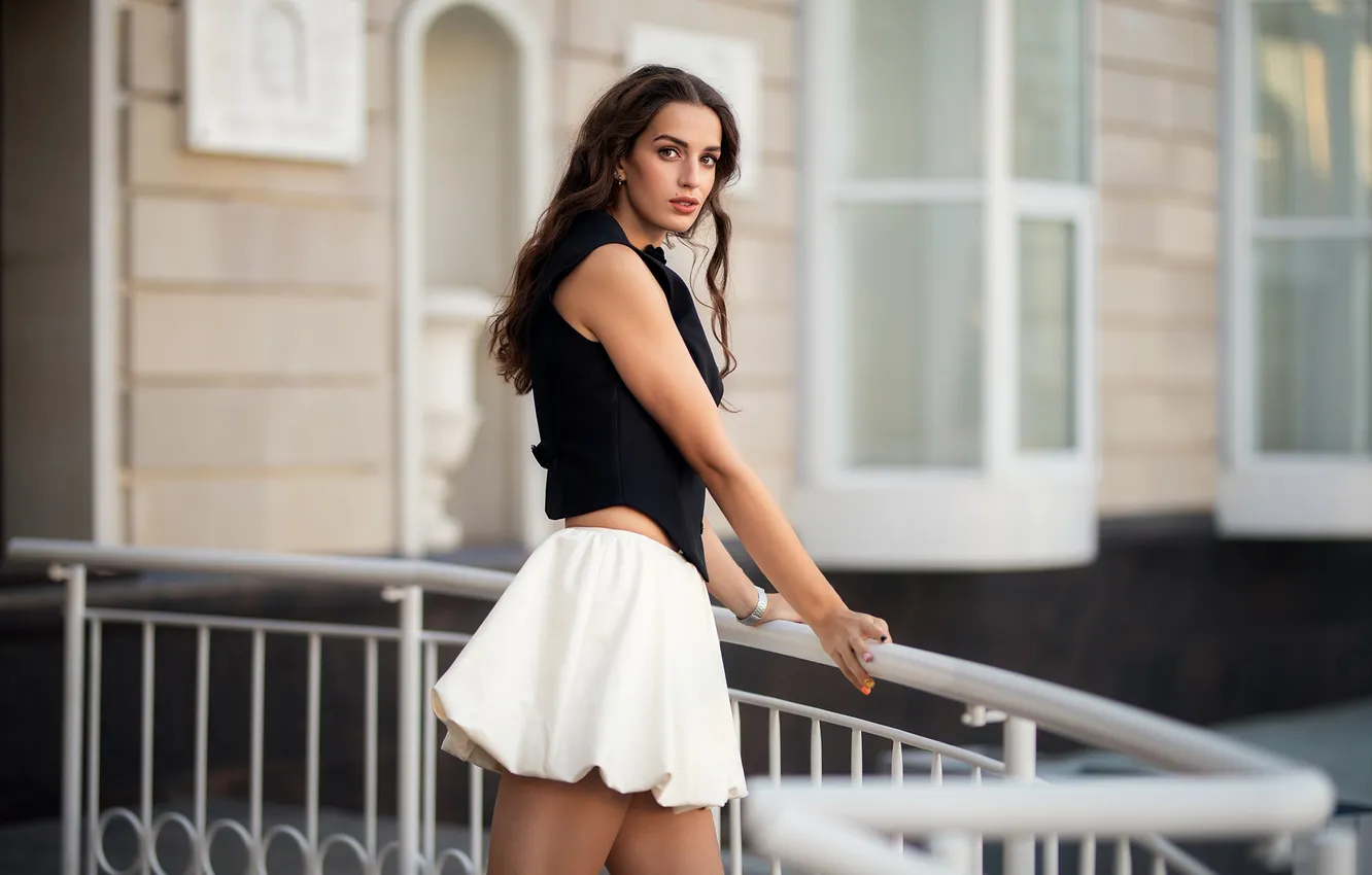 Photo wallpaper look, girl, pose, skirt, hands, long hair, Dmitry Shulgin