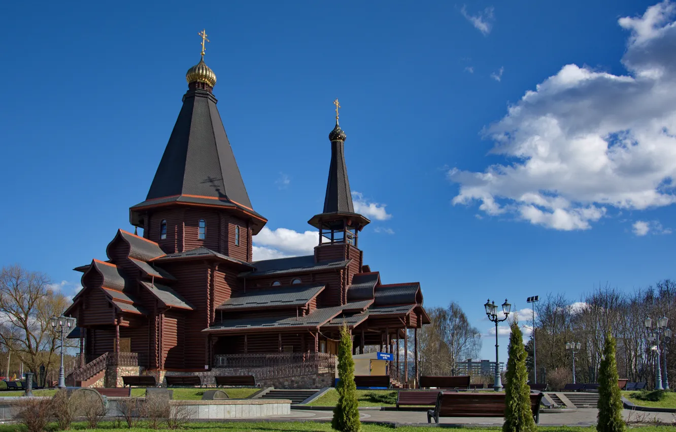 Photo wallpaper temple, wooden architecture, Minsk