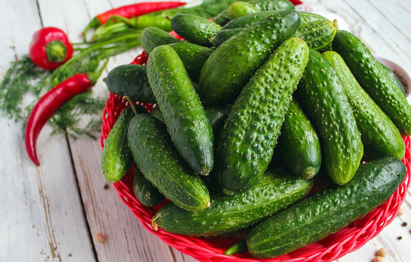 Photo wallpaper Board, pepper, fresh, cucumbers