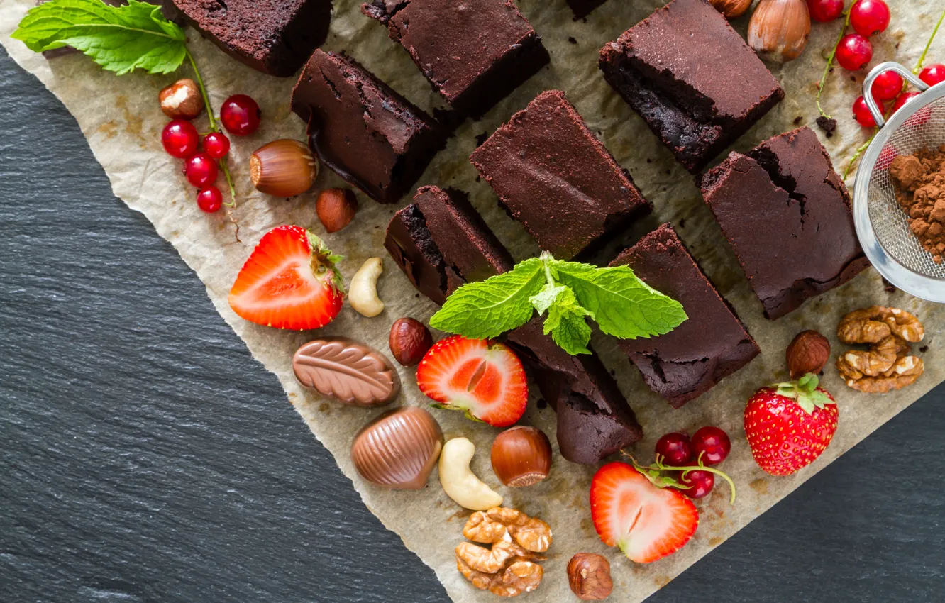 Photo wallpaper berries, chocolate, pie, nuts, brownie, Naumenko Oleksandra
