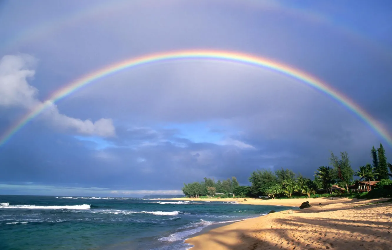 Photo wallpaper sea, beach, the sky, rainbow