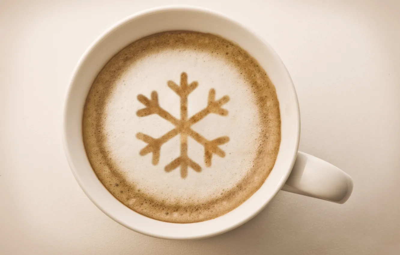 Photo wallpaper foam, coffee, Cup, white, drink, cappuccino, snowflake