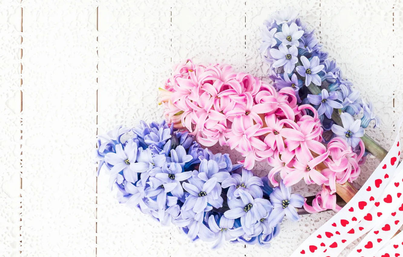 Photo wallpaper flowers, bouquet, pink, blue, pink, flowers, hyacinths, Hyacinths