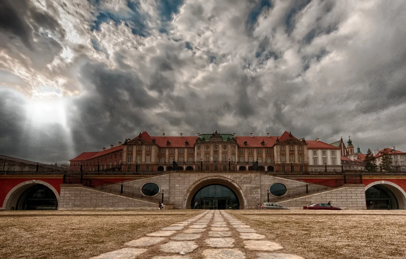 Photo wallpaper the sky, clouds, Poland, Warsaw, view from the Vistula, Royal Palace