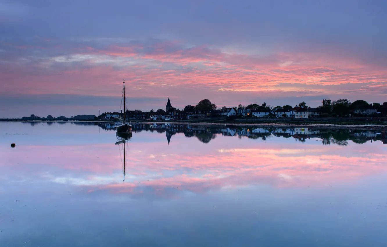 Photo wallpaper the sky, water, clouds, sunset, lake, reflection, England, the evening