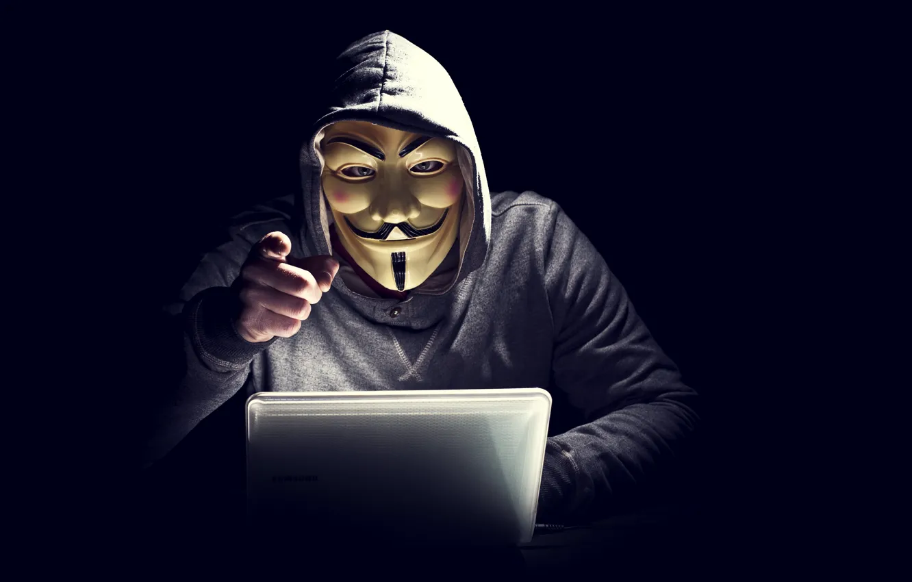 Photo wallpaper laptop, Anonymous, hacker, Anonymous