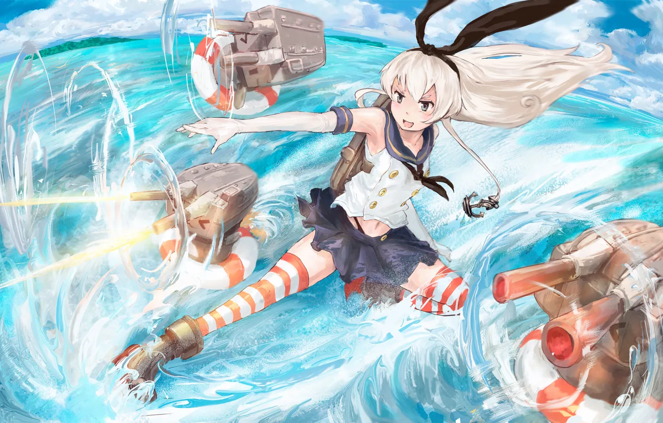 Photo wallpaper water, girl, weapons, the ocean, anime, art, bow, you