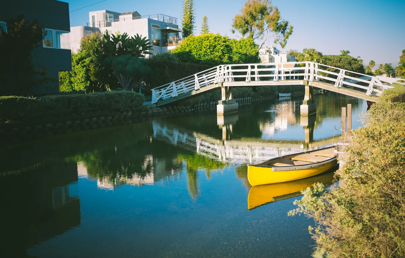 Photo wallpaper water, boat, home, channel