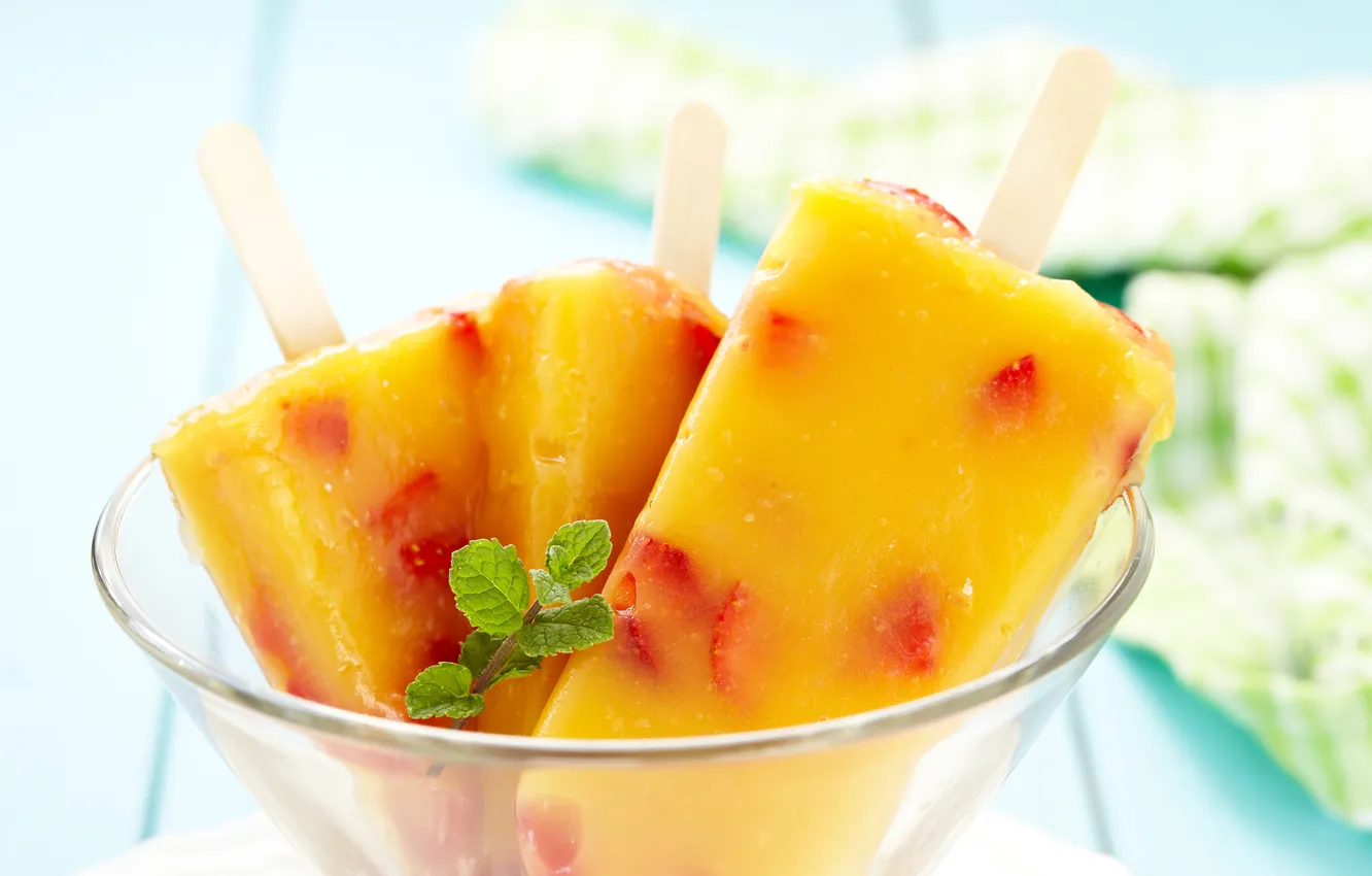 Photo wallpaper summer, strawberry, ice cream, mango, dessert, sweet, ramekin, sorbet