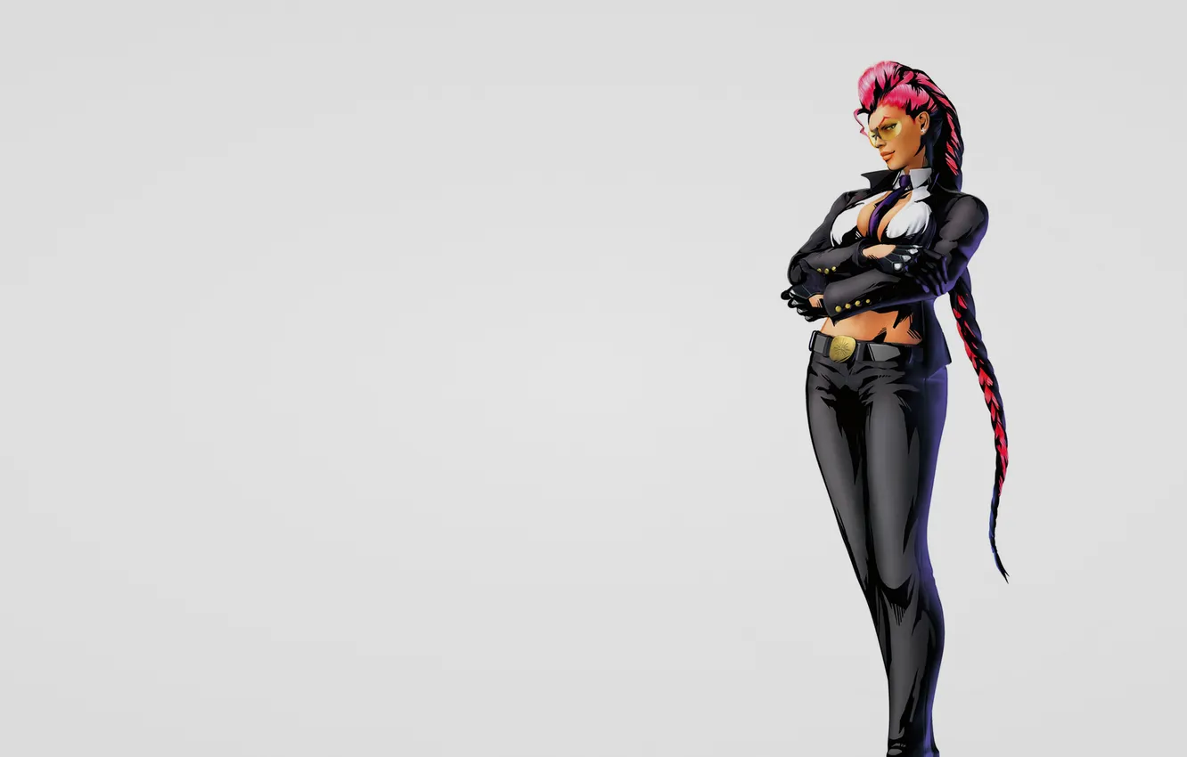 Photo wallpaper girl, glasses, braid, grey background, Viper, street fighter, Street Fighter