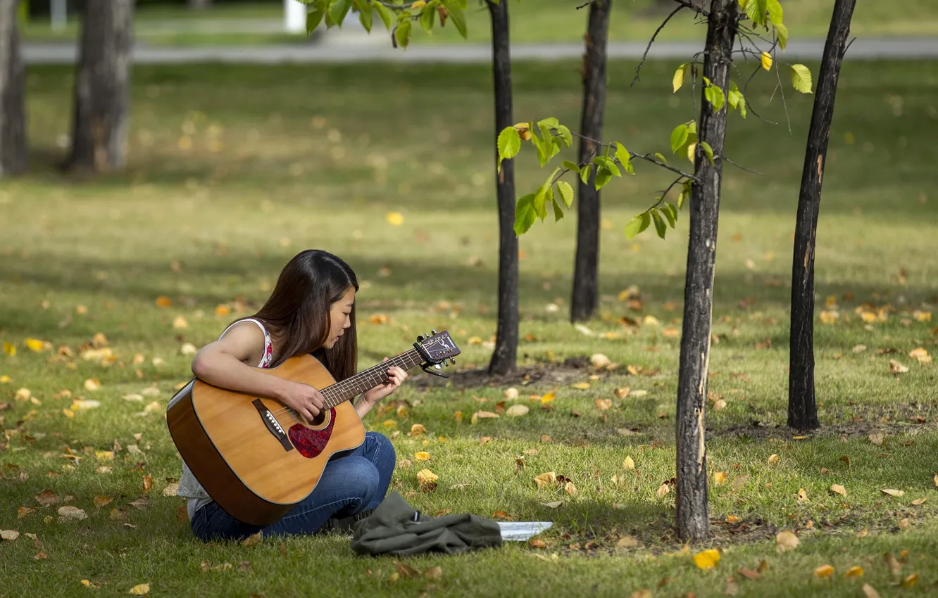 Photo wallpaper summer, girl, guitar