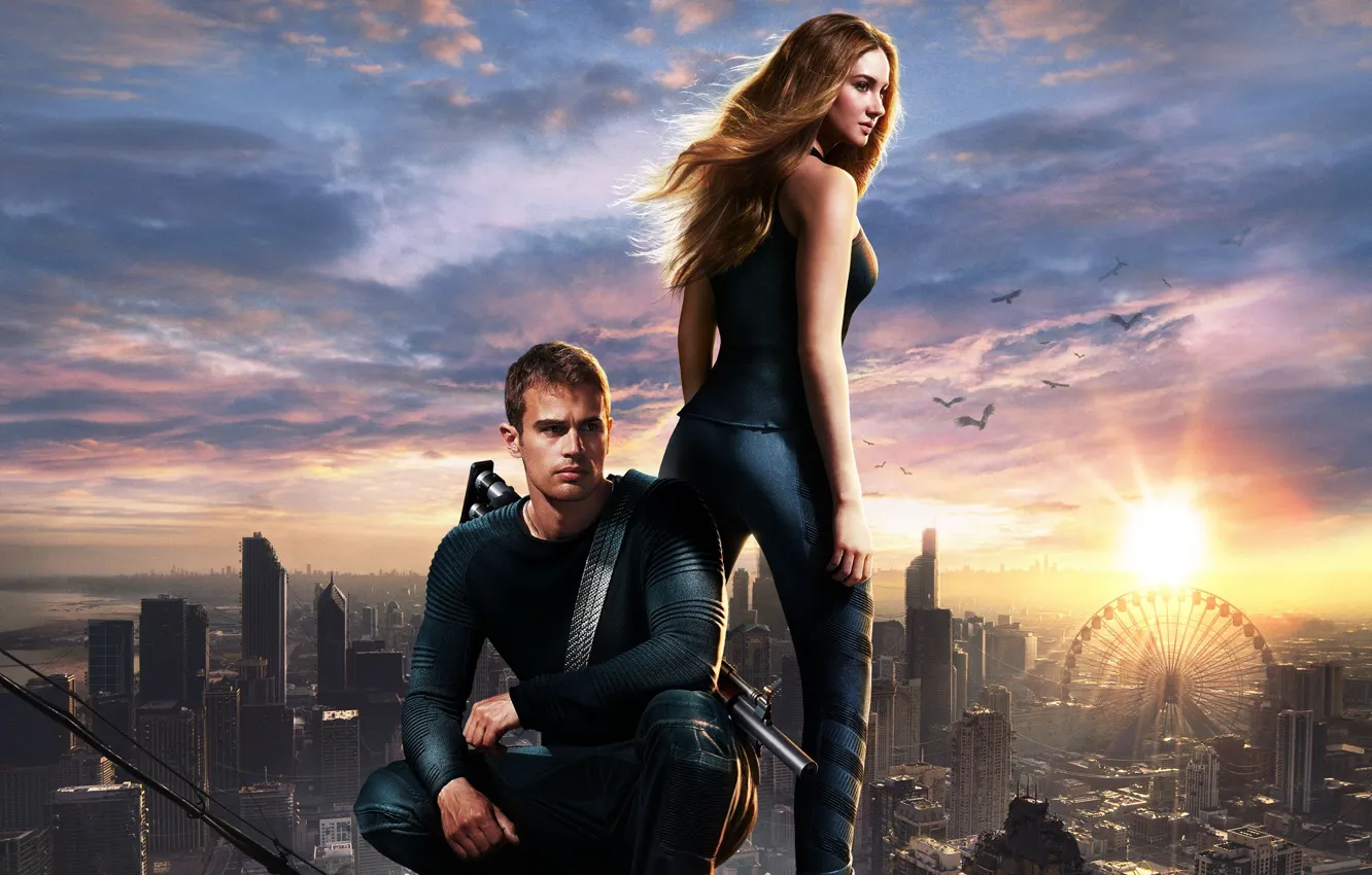 Photo wallpaper the sky, the city, Chicago, Chicago, Theo James, Theo James, Shailene Woodley, Divergent