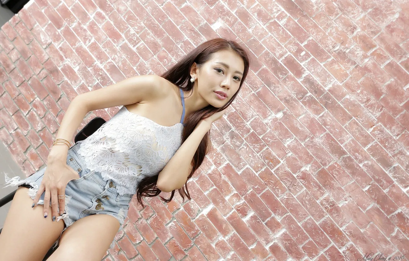 Photo wallpaper girl, shorts, model, pretty, asian