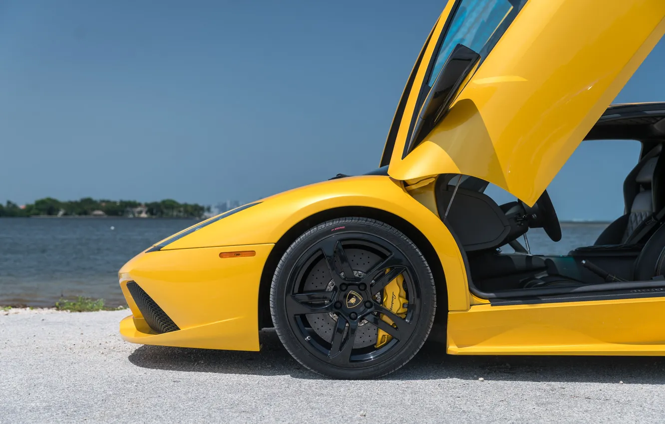 Photo wallpaper Lamborghini, wheel, Lamborghini Murcielago, Murcielago, the front, Lamborghini