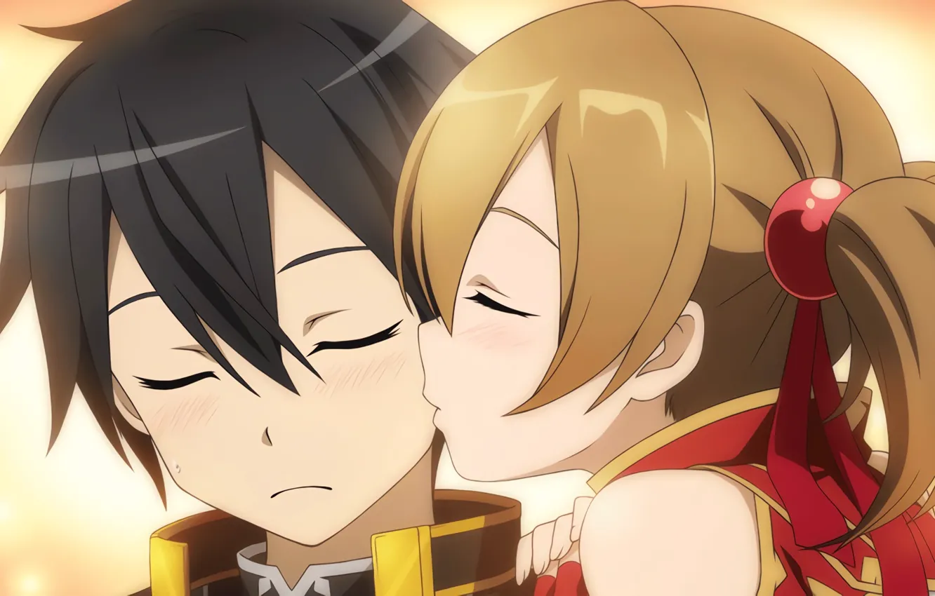Photo wallpaper kiss, anime, art, girl, sword art online, sword art online, kirito