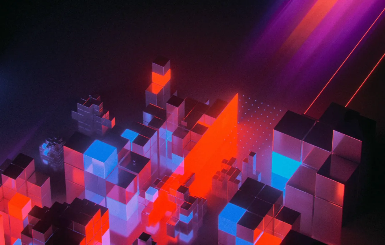 Photo wallpaper Music, Neon, Style, Cubes, Style, Neon, Rendering, Illustration