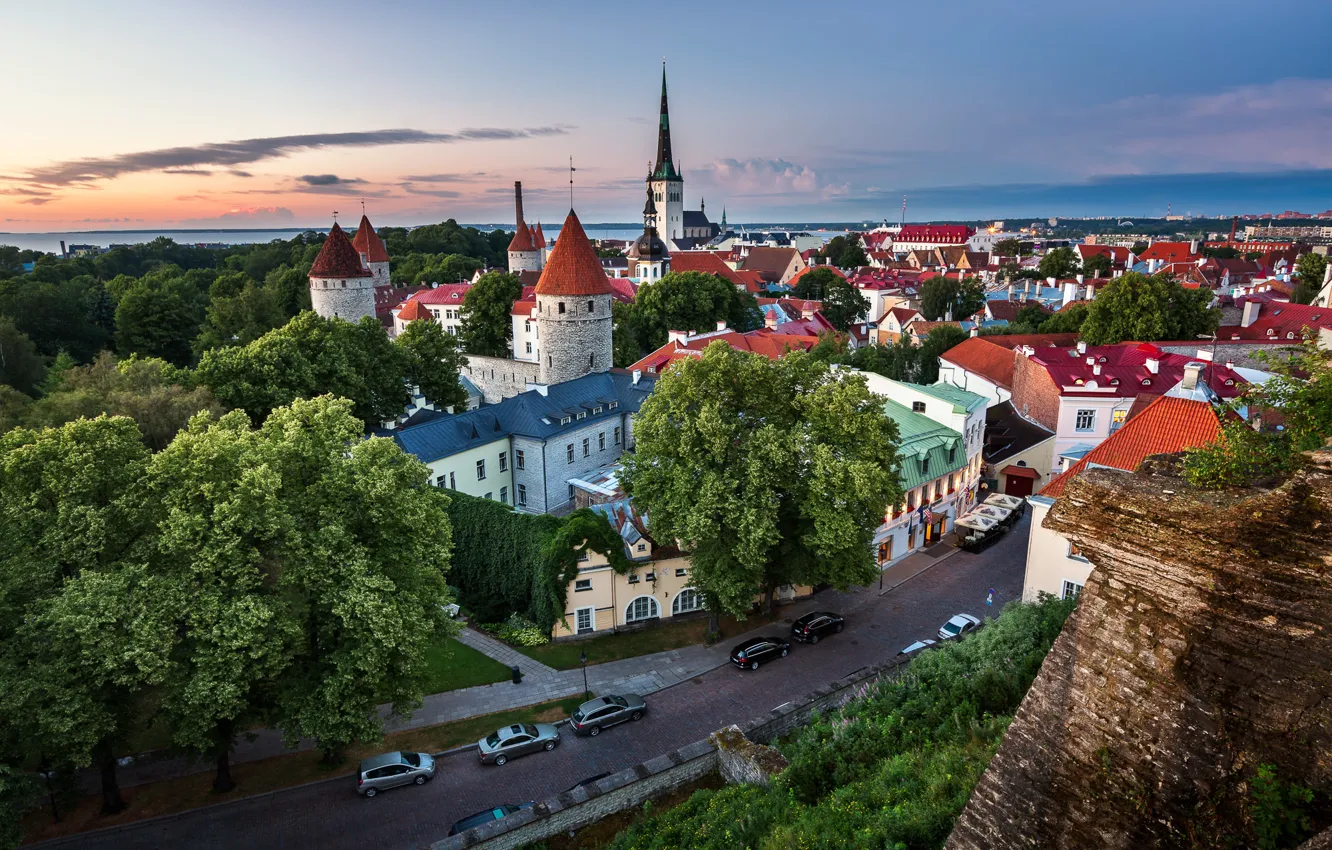 Photo wallpaper road, building, Estonia, Tallinn, panorama, Tallinn, Estonia, Old Town