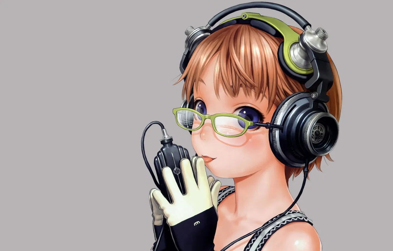 Photo wallpaper music, anime, headphones, art, girl, microphone
