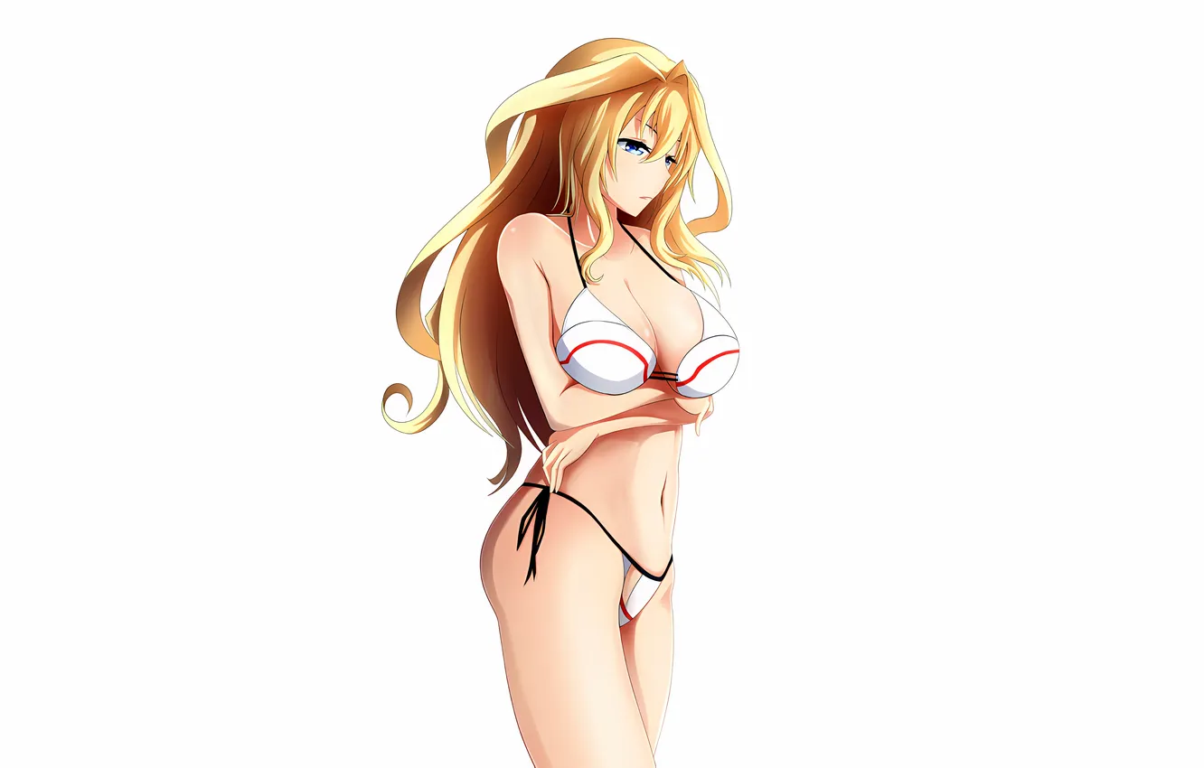 Photo wallpaper girl, sexy, cleavage, long hair, boobs, anime, blue eyes, beautiful