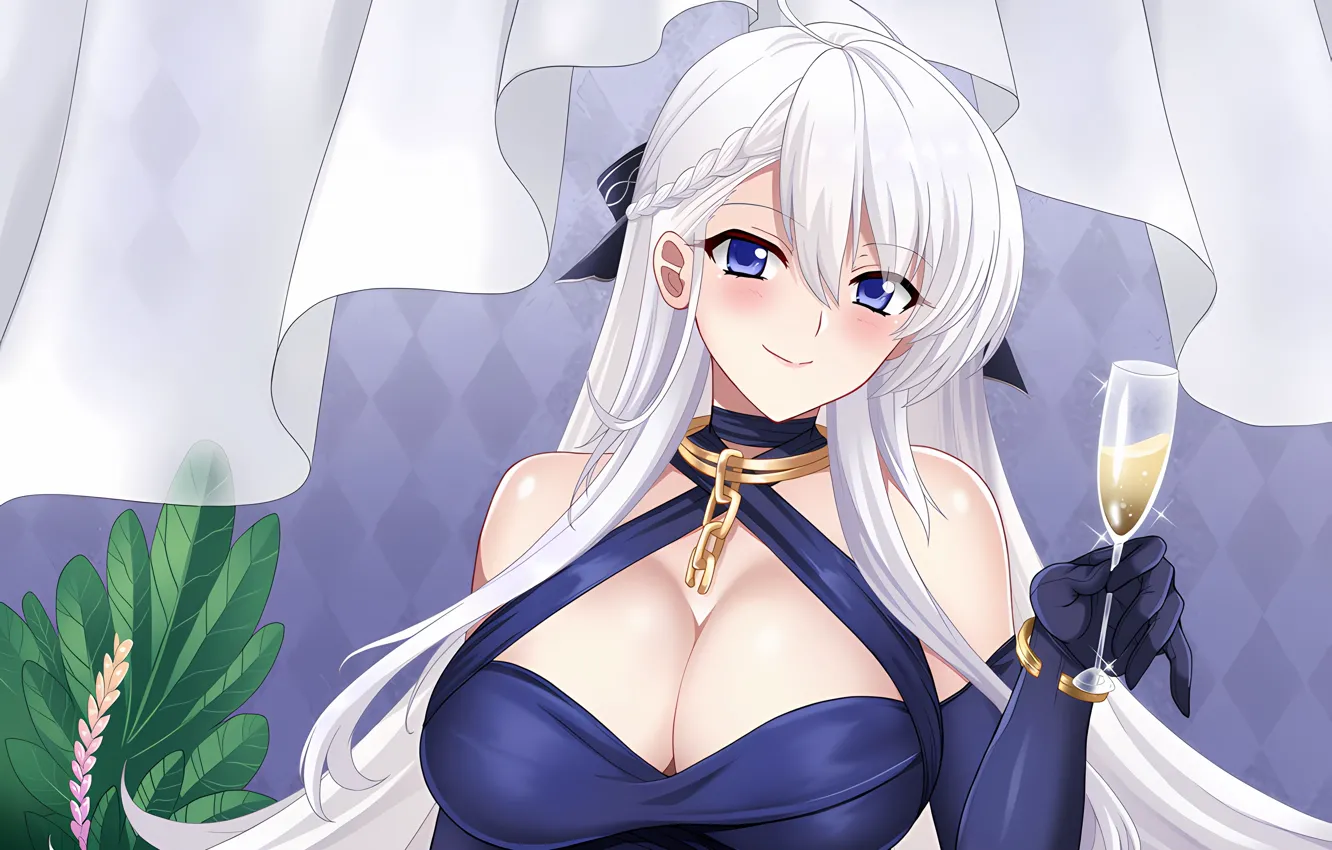 Photo wallpaper girl, sexy, cleavage, blouse, long hair, boobs, anime, beautiful