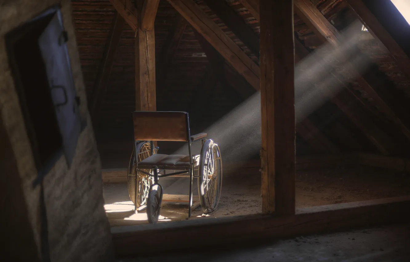 Photo wallpaper light, stroller, attic