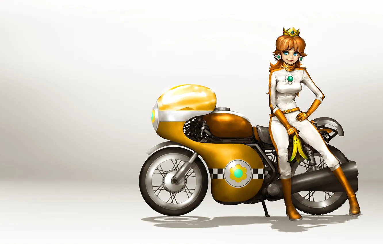 Photo wallpaper motorcycle, art, Mario Kart 8, Princess Daisy