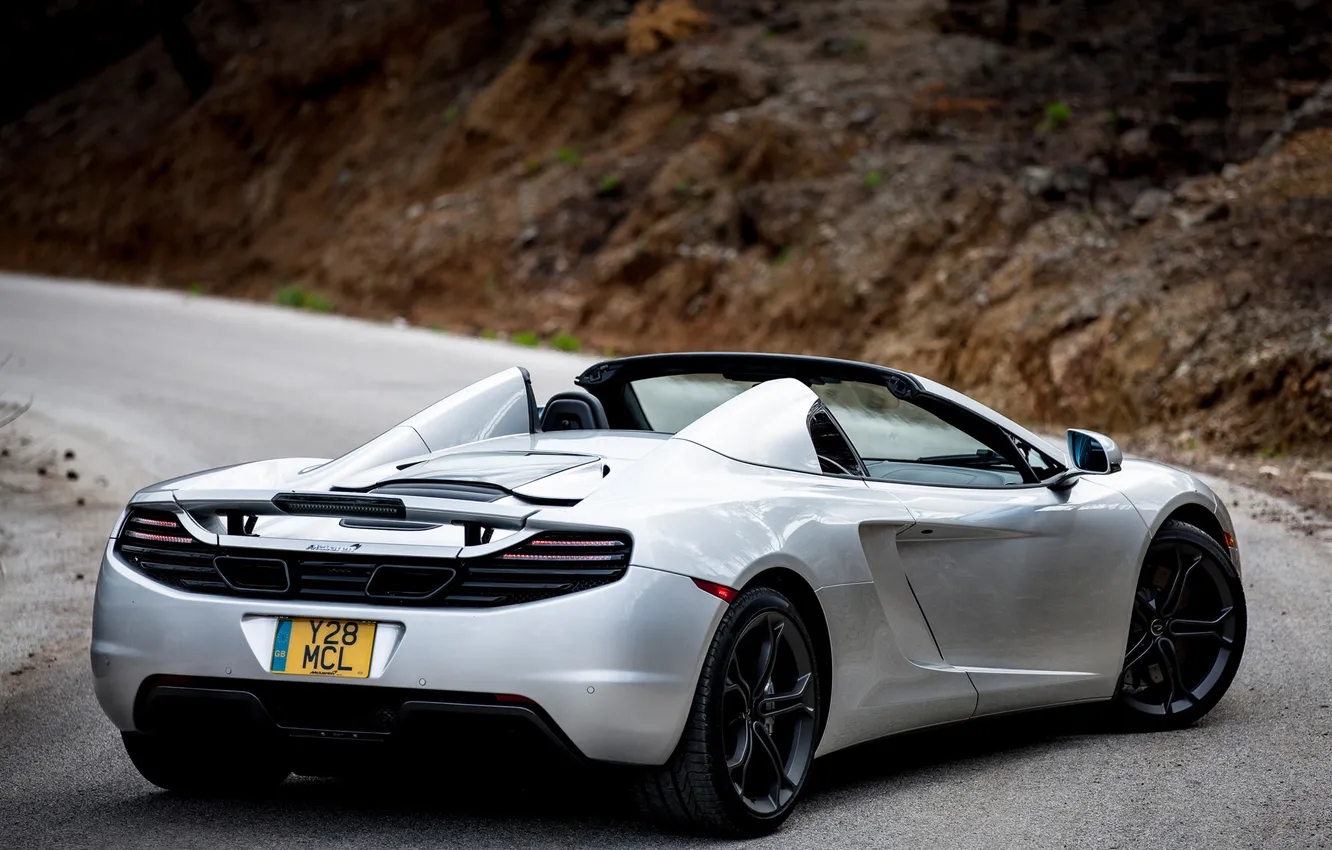 Photo wallpaper McLaren, silver, Spyder, MP4-12C, spider, back, McLaren, Silver