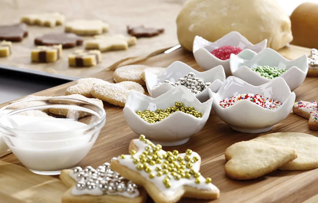Photo wallpaper stars, cookies, cakes, the dough, Christmas, powder, the mold
