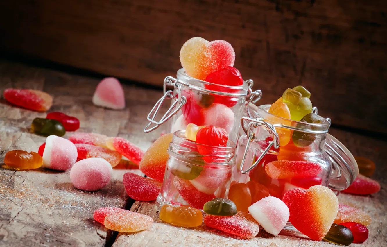 Photo wallpaper Board, Bank, sweets, sugar, bokeh, marmalade, cuts