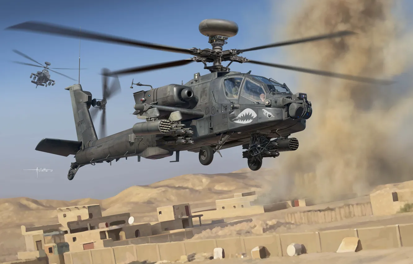 Photo wallpaper US Army, McDonnell Douglas, AH-64D Apache, Auletta, the war in Afghanistan, the main attack helicopter …
