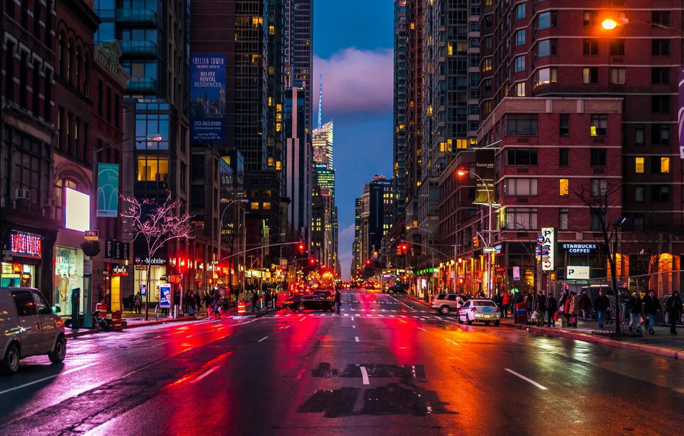 Photo wallpaper night, the city, lights, street, building