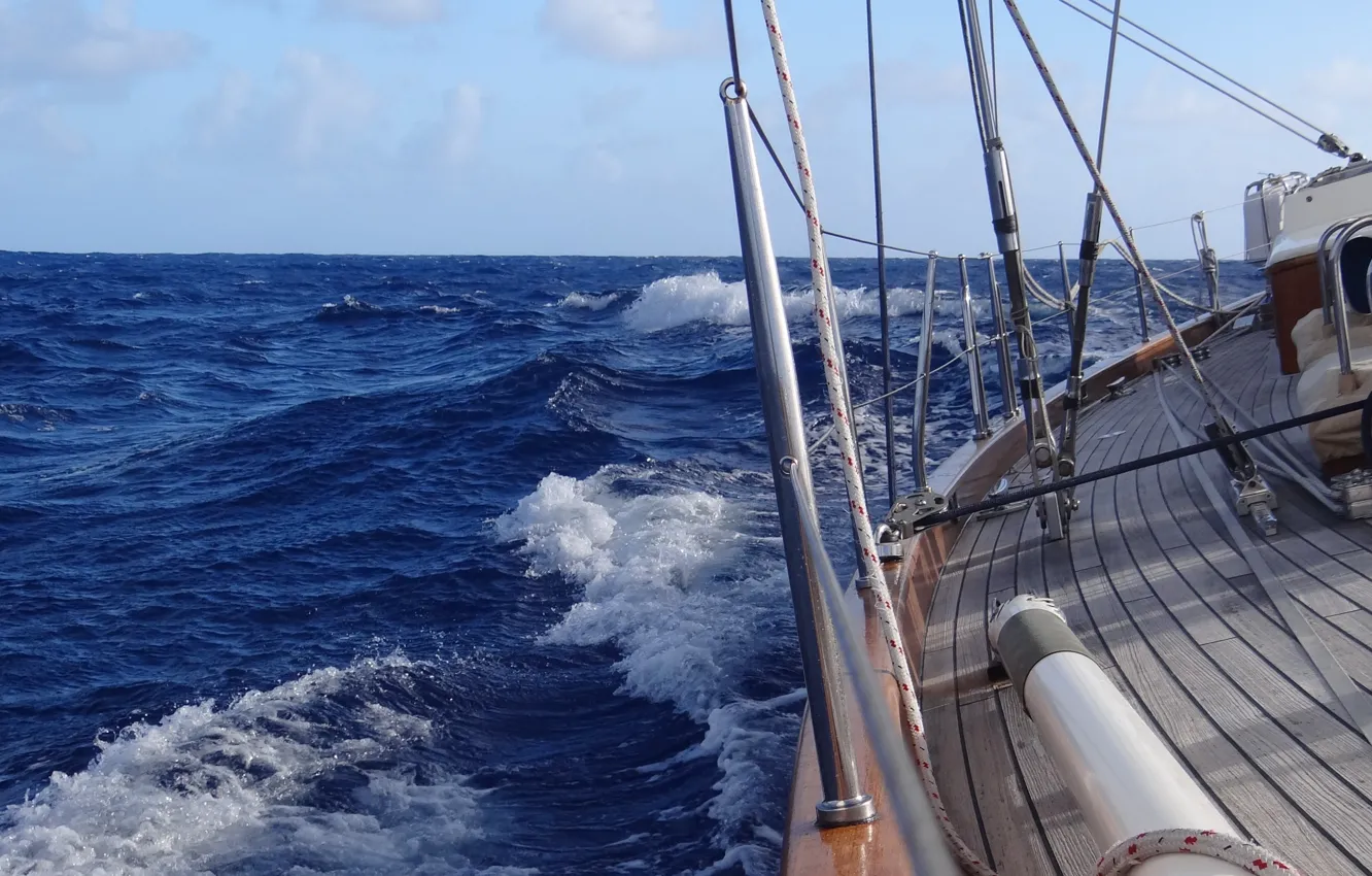 Photo wallpaper sea, wave, yacht, .storm