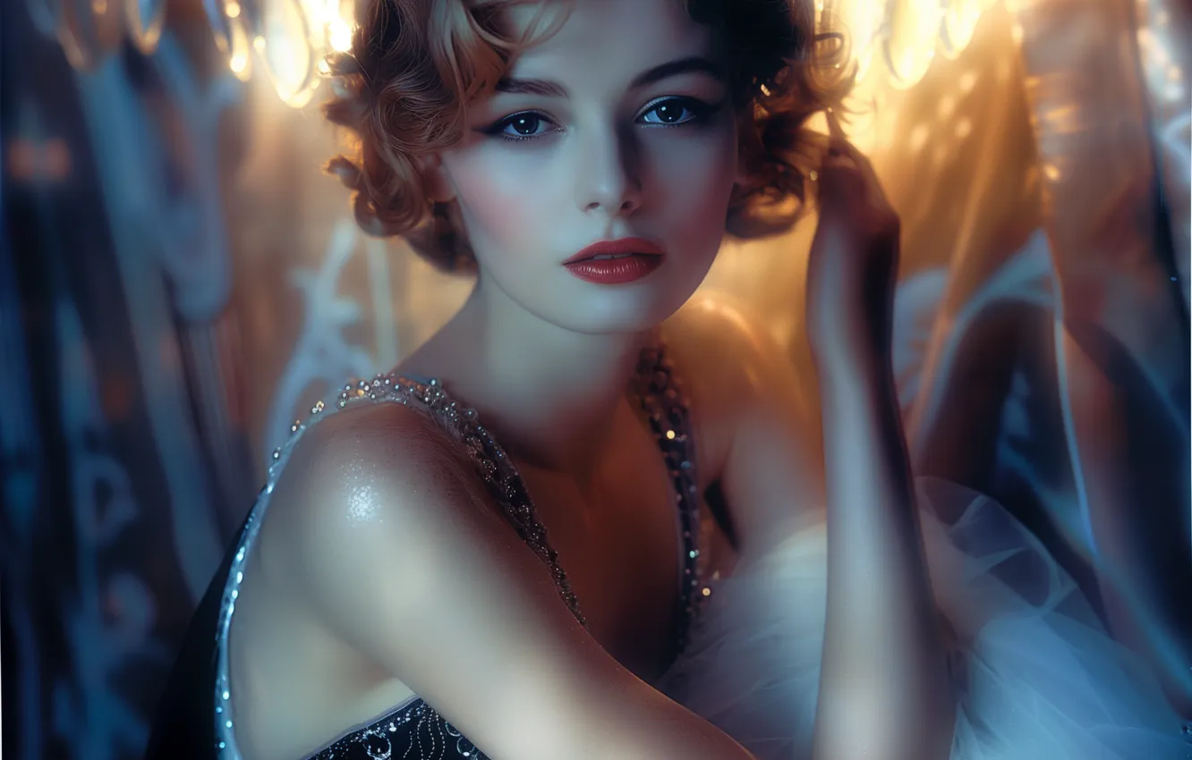 Photo wallpaper look, girl, light, decoration, face, pose, style, retro