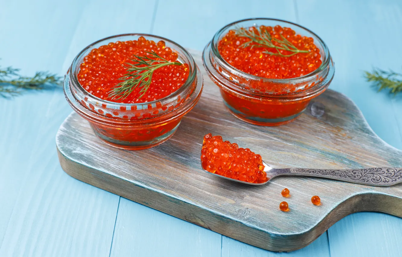 Photo wallpaper greens, spoon, caviar