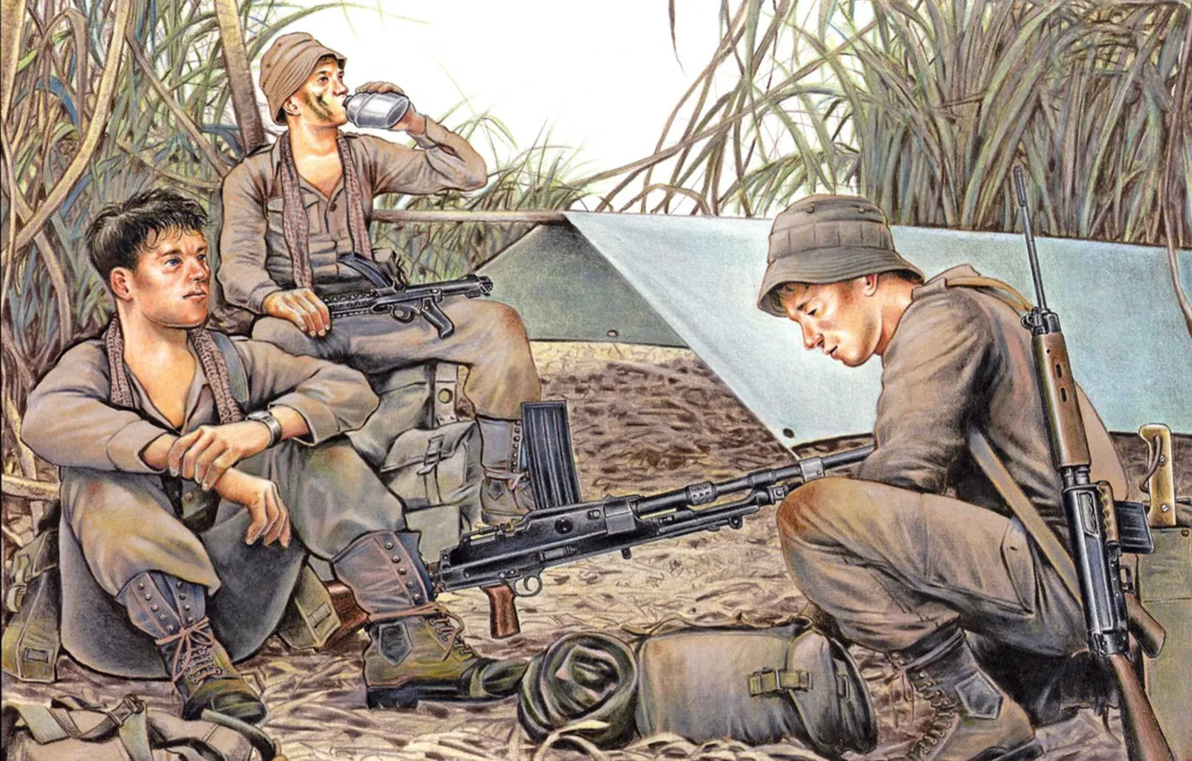 Photo wallpaper figure, UK, tent, Navy, rifle, equipment, field, machine gun