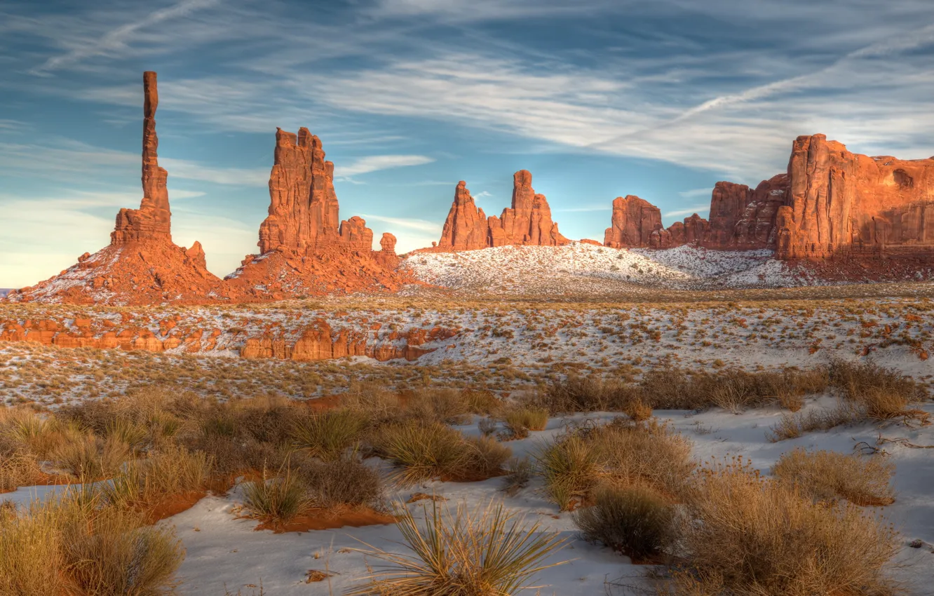 Photo wallpaper Arizona, snow, Utah, Monument Valley, navajo tribal park