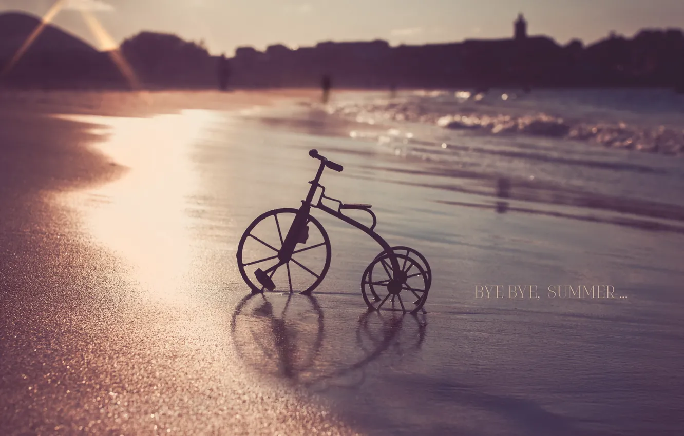 Photo wallpaper sea, sunset, bike
